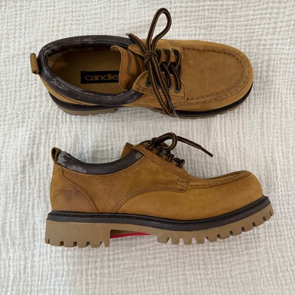 Candies Chunky Moc Oxford Size 7.5 Lug Sole Lace Up 90s Y2k Wheat Yellow Leather - Picture 13 of 13